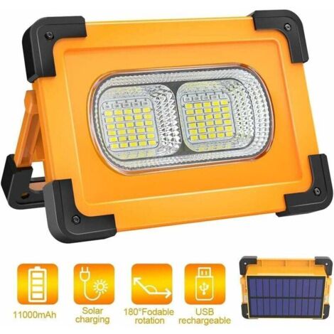 Projecteur LED Rechargeable Lampe Chantier 100W Projecteur LED Portable avec Pannea Solaire 4 Modes Super Brillant Lampe de Travail avec Batterie 10000mAh pour Camping, Bricolage (1/5)