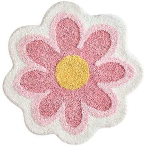 Tapis de bain mignon, doux et moelleux en forme de fleur, en microfibre, absorbant l'eau, antidérapant, pour toilettes, baignoire, douche, salle de bain, 65 cm x 65 cm (rose) (1/4)