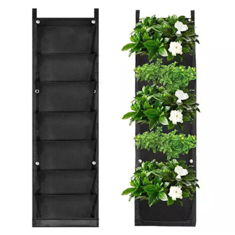 Jardinière murale, sac de jardinière verticale à 7 poches jardinière suspendue extérieure pour balcon jardin cour décoration de bureau (noir) (1/5)
