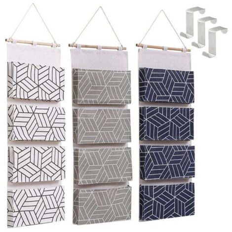 Sac de Rangement Suspendu 3 Pièces Organisateur Suspendu sur Porte Tissu de Lin Pochette de Rangement avec 4 Compartiment et Crochets,80303cm (1/4)