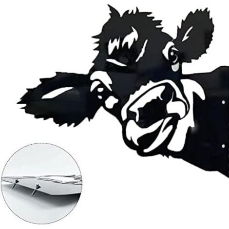 Vtizikl Sculpture de jardin en métal - Vache curieuse - Décoration murale en fer - Décoration murale pour extérieur - Décoration de jardin - Clôture de ferme - Art moderne - Cheval - 30 x 28 cm (1/5)