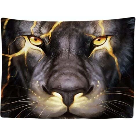 Tapisserie Murale Décorative Chambre - Lion Tête de Lion Yeux Clairs Nature - 200 x 150 cm Grand – Papier Peint Tissu – Tapestry Aesthetic Wall - Décoration Panoramique (1/4)