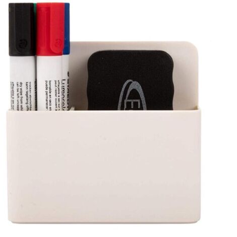 Porte-stylo magnétique, porte-marqueur pour tableau blanc composé de 2 compartiments avec éponge pour tableau blanc idéal pour réfrigérateur, casier et toutes les surfaces magnétiques, Fonepro (1/5)
