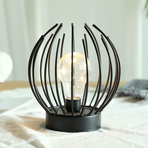 Vtizikl Lampe de table à cage en métal Lampe sans fil à piles avec ampoule LED de style Edison Idéal pour les mariages, les fêtes, les événements de patio pour l'intérieur à l'extérieur
