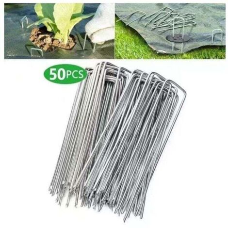 Lot de 50 piquets de fixation en acier galvanisé pour bâche anti mauvaises herbes 200x40mm Ø2,5mm (1/4)