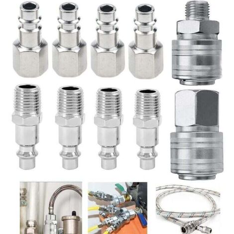 10 PCS Raccords de compresseur 1/4\"BSP Raccord Rapide Pneumatique Europen Coupleur pneumatique d\'air kit compresseur accessoire d\'air tuyau air comprim du connecteur Homme Femme (1/4)