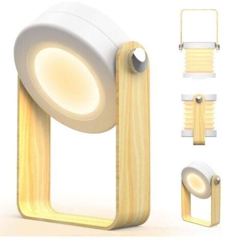 Lampe de chevet san fil Touch LED à intensité variable Lampe de Bureau vintage avec poignée en bois 3 niveaux de luminosité lampe table portable pliable tactile pour chambre à coucher (1/4)