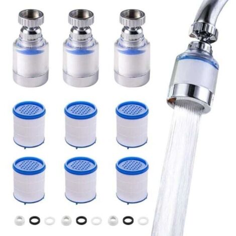 3 Pièces Filtre Robinet Anti Calcaire Rotatif À 360°, Transparent, Avec 6 Éléments Filtrants En Coton Pp, Filtre Robinet (1/4)
