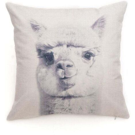 Taie D'oreiller Coton Lin Animaux Motif Coussin Décoration pour La Maison Canapé Voiture Set Banc Canapé Décor(Alpaga) (1/4)
