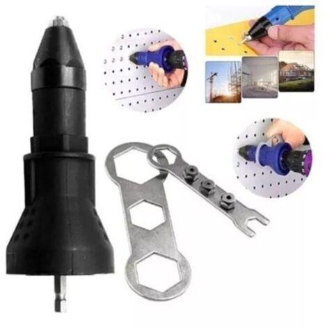 Pince à riveter électrique pour perceuse sans fil électrique riveteuse riveteuse adaptateur pistolet à riveter sans fil kit d\'outils de rivetage adaptateur de perceuse accessoire (1/4)