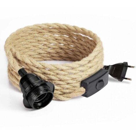 4.5M Câble électrique en lin 2 Conducteurs, avec E27 Douille et Interrupteur, pour DIY Lampe(sans ampoule)- (1/4)