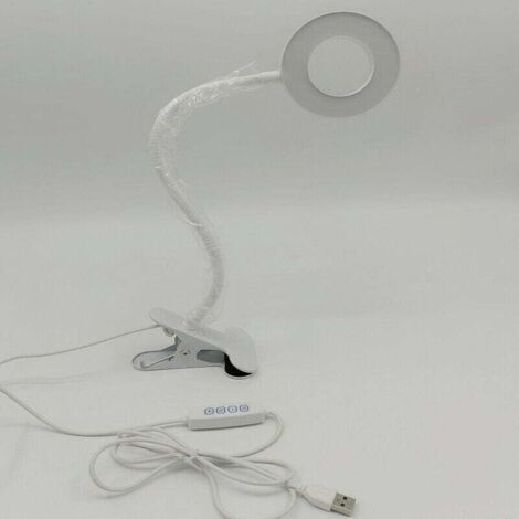 Lampe de Bureau Pince Lampe de Lecture Clipsable Luminosité Réglable Lampe Pince pour Lit Lampe Bureau Led USB pour Étude et Travail, Blanc (1/4)