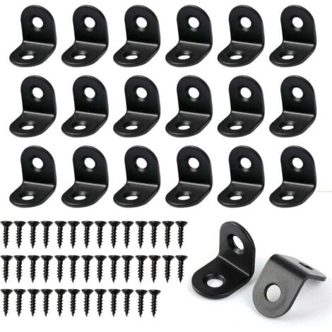 Lot de 20 supports d'angle en forme de L avec 40 vis, équerres d'angle pour bois en acier inoxydable Noir (1/4)