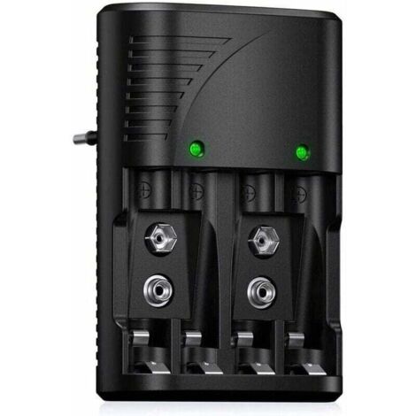 Chargeur de Piles Universel pour AA/AAA/9V, Chargeur Rapide 6802 pour Piles Rechargeables NI-MH AA/AAA ou 9V, avec Indicateur LED, Tension Mondiale. (1/4)