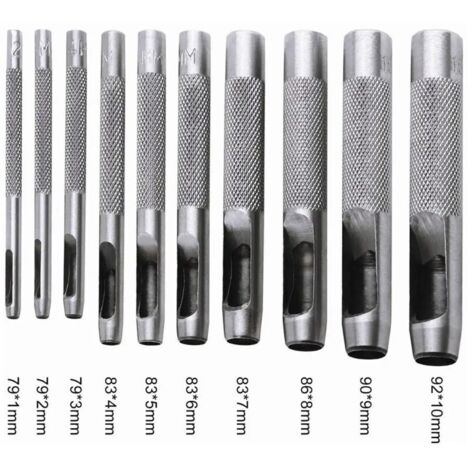 10PCS Outils de Poinçonnage/Outil Perforateur/Perforatrice - Poinçon Creux pour Faire des Trous - Ceinture/Cuire/Liège/Tissu/Bracelet de Montre - Marteau - Acier (1/4)