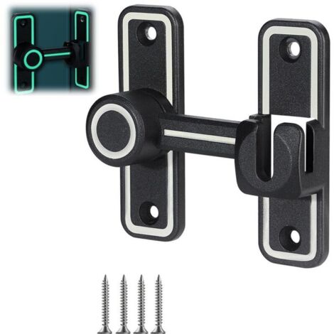 Verrou Porte Coulissante Lumineux, 90/180° Serrure de Porte Coulissante, Sans trou, Loquet Porte Coulissante avec Vis et Accessoires de Montage, pour Chambre à Coucher, Salle de Bain, Cuisine (1/4)