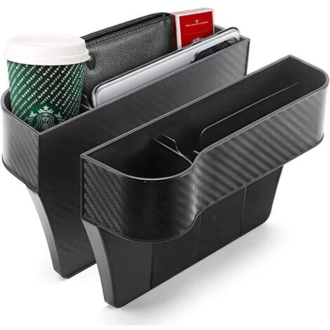 Organiseur latéral pour siège auto, lot de 2 boîtes de rangement multifonctions avec porte-gobelets, intérieur de voiture (noir) (1/4)