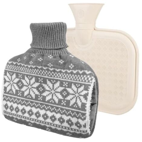 Bouillotte avec couvercle Bouillotte 1L Housse tricotée amovible et lavable pour bouillotte Bouillotte Cadeau pour adultes et enfants (Gris) (1/4)