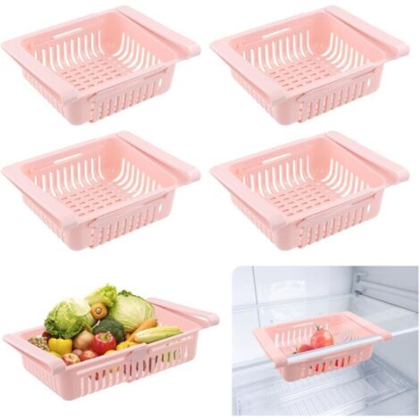 4 Pièces Boite de Rangement Frigo, Organisateur Frigo Escamotable, Rangement Frigo Rétractable, Accessoires Frigo Organiseur pour Cuisine, Armoires, CongéLateur, Garde-Manger (Rose) (1/4)
