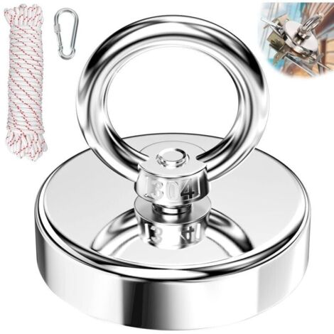 Aimant de Pche Super Puissant, Diamtre 55 mm, Crochet Magntique, Rond Aimant en Pot pour Pche L\'Aimant, Rcupration de Rivire, l\'aventure en Plein Air avec corde de 4 mm x 10 m (1/4)
