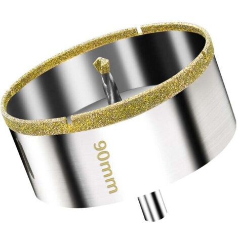 Scie Cloche Diamantée 90 mm avec Foret Guidage de Centrage, Scie Cloche Carrelage avec revêtement diamant, Foret trépan Diamant pour verre, carrelage, céramique, marbre, granit (1/4)