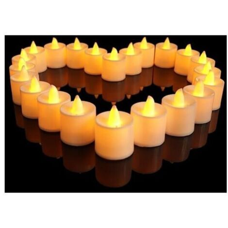 Lot de 24 bougies chauffe-plat à LED, sans flamme, à piles, réalistes et lumineuses – Bougies votives électriques artificielles pour fêtes, anniversaires, mariages, décorations de Noël, jaunes (1/4)