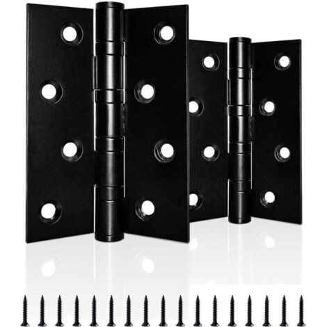Lot de 1 paire de charnières de porte robustes à roulement à billes en acier inoxydable chromé pour bois intérieur extérieur Noir 100 mm (1/4)