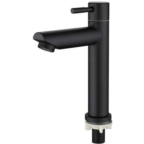 robinet de lavabo robinet pour salle de bain Robinetterie de avec bec robinet d'eau froide pilier valve,Hauteur totale : 18cm,NOIR (1/4)