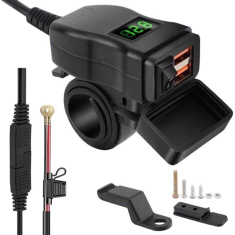 Prise USB Moto, Prise de Chargeur de Voiture USB Double, Chargeur USB Moto Étanche Charge Rapide avec Interrupteur, Prise USB 12-24V pour Moto Bateau Marin Caravane (vert) (1/4)