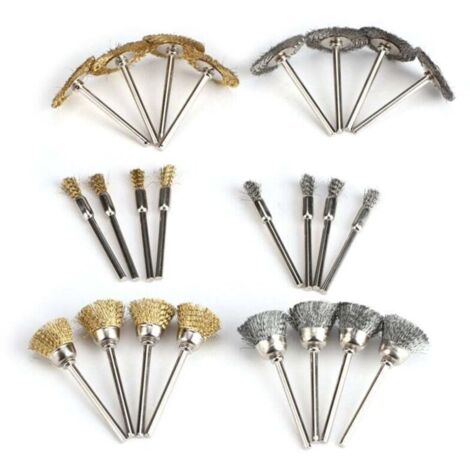 Lot de 24 brosses de polissage en fil d'acier inoxydable/laiton pour meuleuse, perceuse, outil rotatif (1/4)