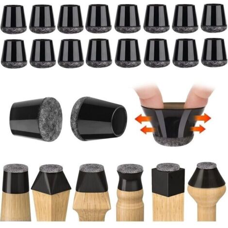Protection Pied de Chaise 32 Pices, Petit Patin de Chaise Protecteurs de Sol en Silicone Noir avec Patins en Feutre, pour sols en Bois Dur et carrelage, sans Bruit (14-18mm) (1/4)