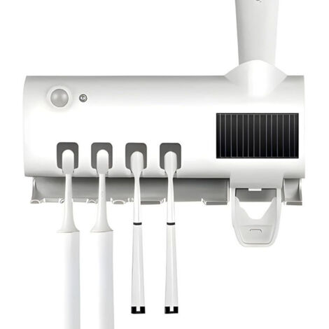 Stérilisateur de brosse à dents intelligent, support de brosse à dents domestique avec distributeur de dentifrice, facile à installer, blanc (1/4)