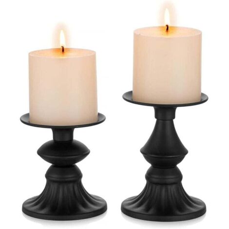 Lot de 2 bougeoirs pour bougies pilier - Noir mat - Bougeoir vintage pour table basse de salle à manger, salon, Halloween, Thanksgiving, décoration d'intérieur (1/4)