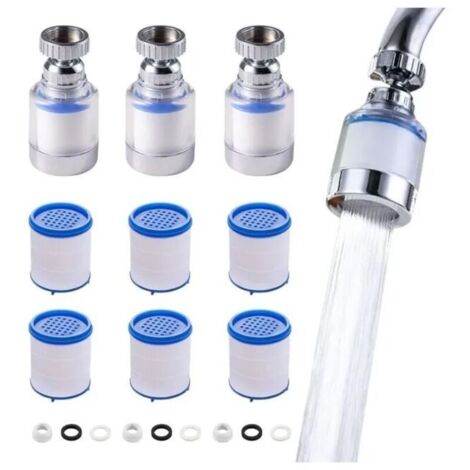 3 Pièces Filtre Robinet Anti Calcaire Rotatif À 360°, Transparent, Avec 6 Éléments Filtrants En Coton Pp, Filtre Robinet (1/4)