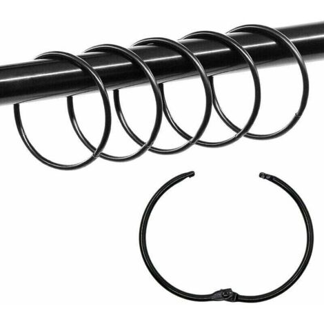 Lot de 36 anneaux de reliure ronds en métal pour rideau de douche 5 cm pour cartes de notes, bureau (noir) (1/4)