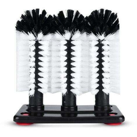 Brosse à Verre,Brosse Lave-Verre,Lave Verre à 3 Têtes avec Base à Ventouse,Brosse Nettoyage Bouteille en Verre,Brosse de Nettoyage de Verre Brosse Bouteille avec Ventouse,goupillon biberon,19x10x19cm (1/4)