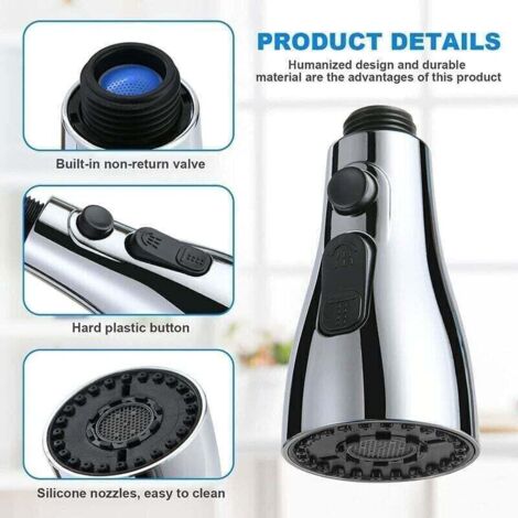 Douchette Evier Cuisine Robinet 360 Degres, 3 Modes Embout Robinet Cuisine avec Aerateur, Mitigeur Evier Cuisine Tete de Robinet Rotative, Adaptateur Robinet Universal Orientable (1/4)