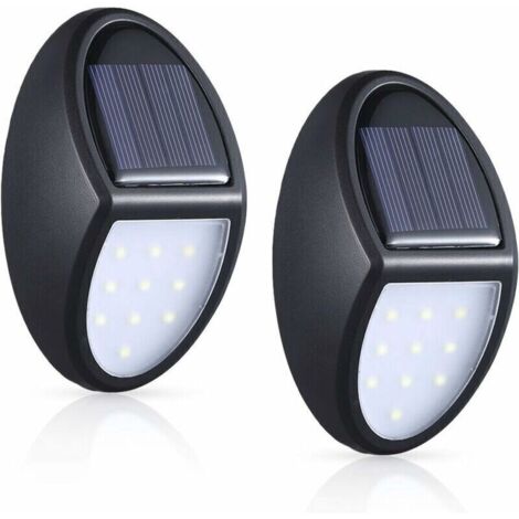 Lampes solaires d'extérieur, lot de 2, appliques murales solaires à 10 LED, étanches IP65, avec capteur crépusculaire pour terrasse, jardin, terrasse et escaliers [Classe énergétique A+] (1/4)