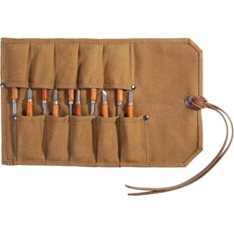 Sac à Outils en Toile cirée Robuste Pochette Enroulable à Outils pour burins, Ciseaux, marteaux, Bricolage et réparations Quotidiennes (Kaki) (1/4)