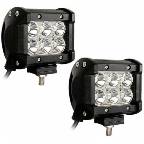 Hengda Phare de Travail 2x 18W Phares LED Carrés 12V 24V Feux de Conduite Étanche IP67 Phares de Travail Tout-Terrain pour Moto Voiture ATV SUV - Noir (1/4)