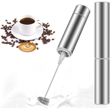 Mousseur à Lait Électrique, Mini Fouet en Acier Inoxydable, Moteur Extra Fort et Alimenté par Batterie, Mélangeur pour Café Crème Cappuccino Latte Cocktails Jus (1/4)