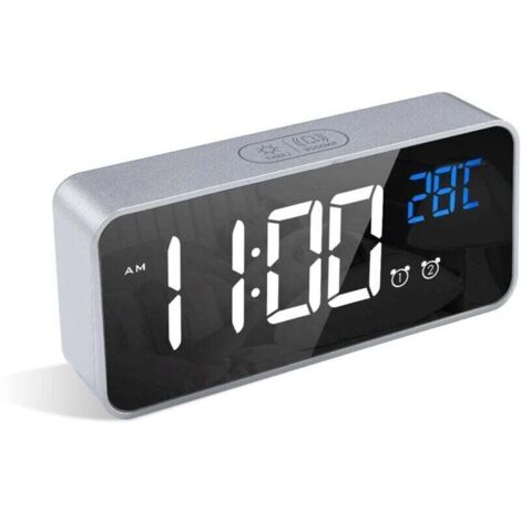 Réveil Numérique, Alarm Réveil LED avec Fonction Snooze, Charge des Ports USB (Argent) (1/4)