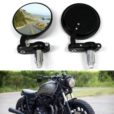 Retroviseur Moto Rond, 7/8" 22mm Rétroviseurs Moto Embouts de Guidon Noir Latéraux Miroirs Universel pour Vélo Moto Croiseur Scooter Café Racer