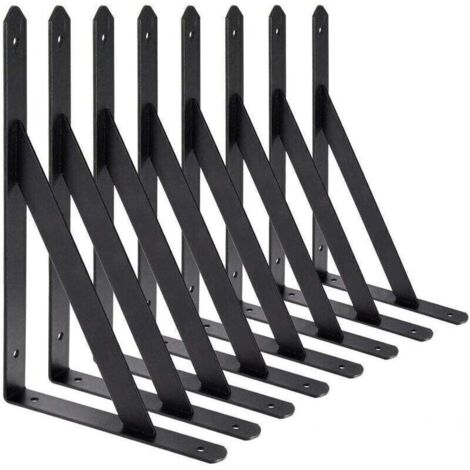 BR-Vie Equerre Etagere Murale, 8 Pcs Supports Triangulaires de 90 Degrs en Acier, querres tagres 200mm x 120mm, Support d\'angle Brace (Noir) (1/4)