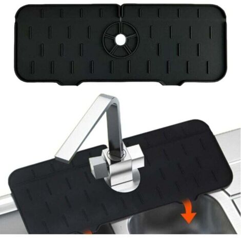 37x14cm Tapis de Robinet en Silicone,Attrape-Éclaboussures de Robinet,Tampons de Robinet en Silicone, Noir (1/4)