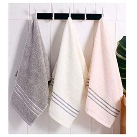 Lot de 3 serviettes de bain 34 x 74 cm en coton rose, blanc et gris, absorbantes pour cuisine et salle de bain (1/4)