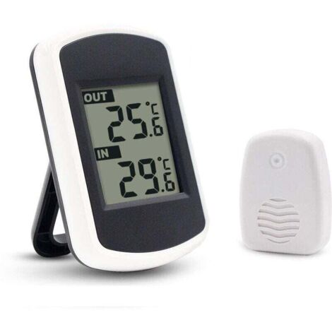 LCD Digital Thermomètre sans fil pour intérieur ou extérieur, mini capteur de température ambiante, petit précise testeur de météo dans la maison chambre et bureau, blanc (1/4)