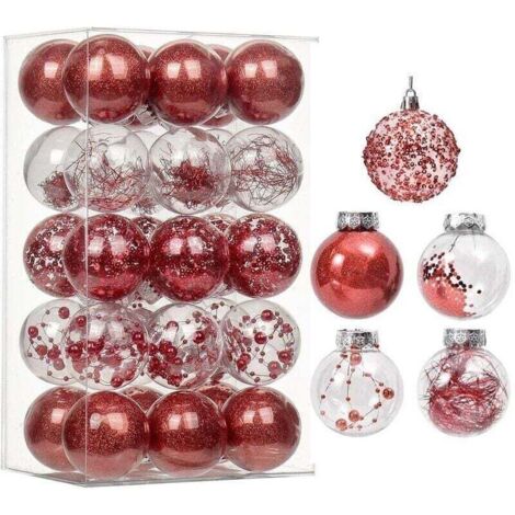 30Pcs Boules de Noël 6cm Décoration Arbre Noël Boule de Noël en Plastique Ornement Suspension Décorative Scintillante pour Noël (1/4)