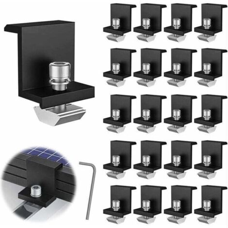 20 Pièces Supports de Panneau Solaire, 30 mm Fixation Panneau Solaire, Kit Panneau Solaire, pour Rail de Montage Photovoltaïque, (1/4)