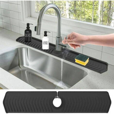 Tapis anti-éclaboussures pour évier de cuisine en silicone, poignée de robinet, collecteur d'égouttement, épaisseur et pente, protection anti-éclaboussures améliorée derrière le tapis de prot (1/4)